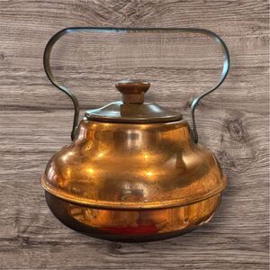 Vintage Spartan Copper And Brass Rustic Pot Kettle With Brass Handle 4.5" Tall